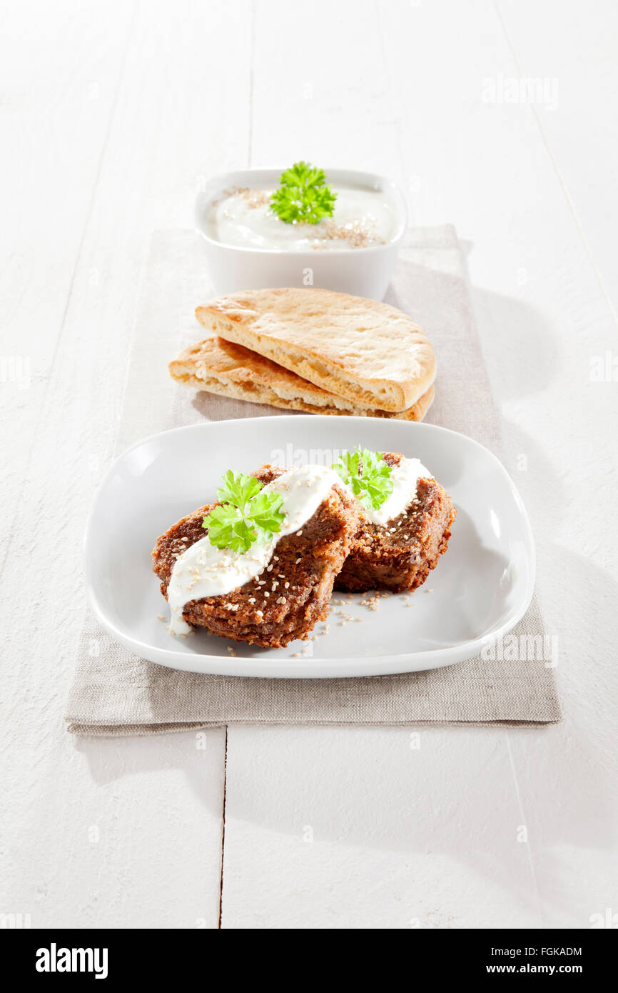 falafel with yogurt and pita bread Stock Photo Alamy