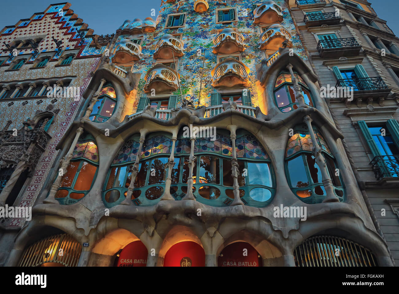 Gaudi project.The facade of the famous building Casa Battlo designed by Antonio Gaudi in Barcelona Stock Photo