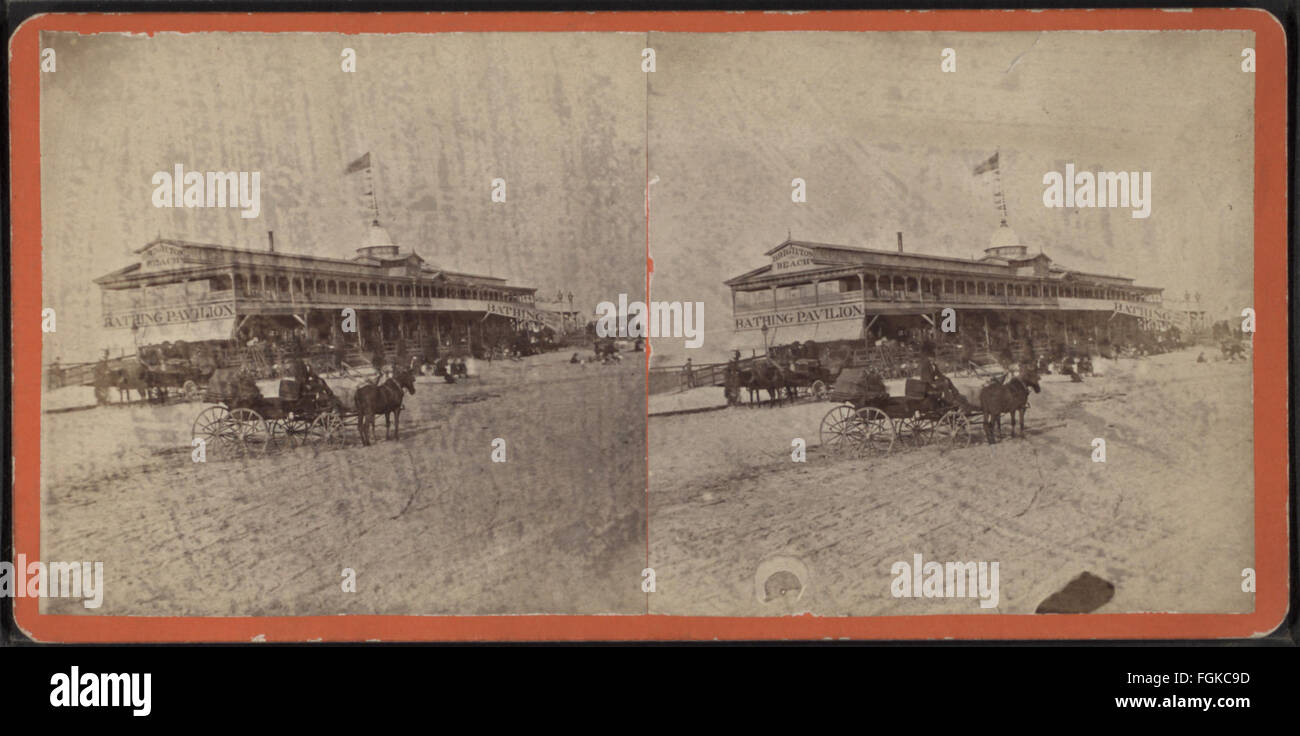 Bathing pavilion, Brighton Beach, from Robert N. Dennis collection of stereoscopic views Stock ...