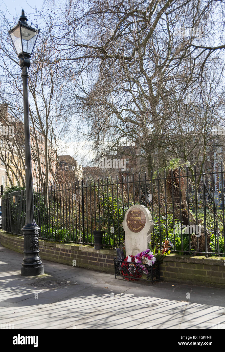 Memorial to PC Yvonne Fletcher, a policewoman killed during a protest outside Libyan Embassy in London, in 1984. Stock Photo
