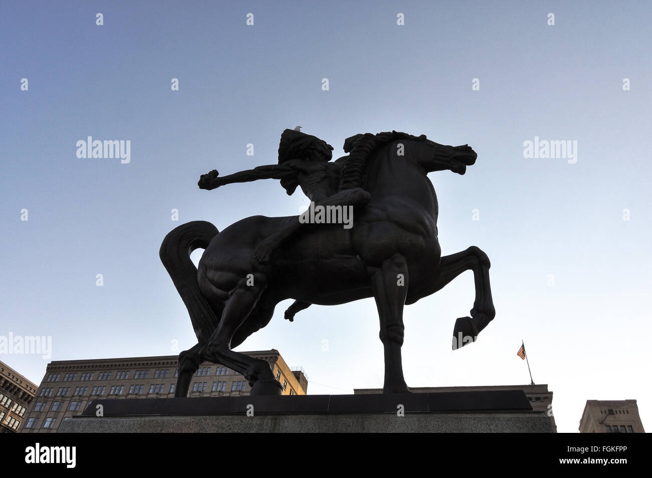 Chicago,Illinois,USA - August 16, 2013 : The Spearman Statue in backlight, Chicago Stock Photo
