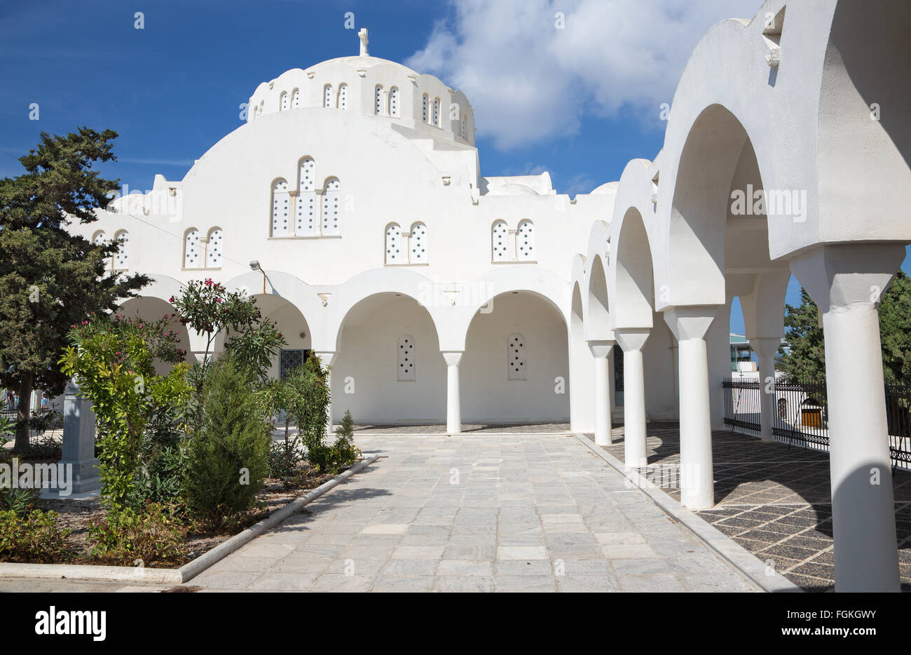 Santorini - The Orthodox Metropolitan Cathedral in Fira Stock Photo