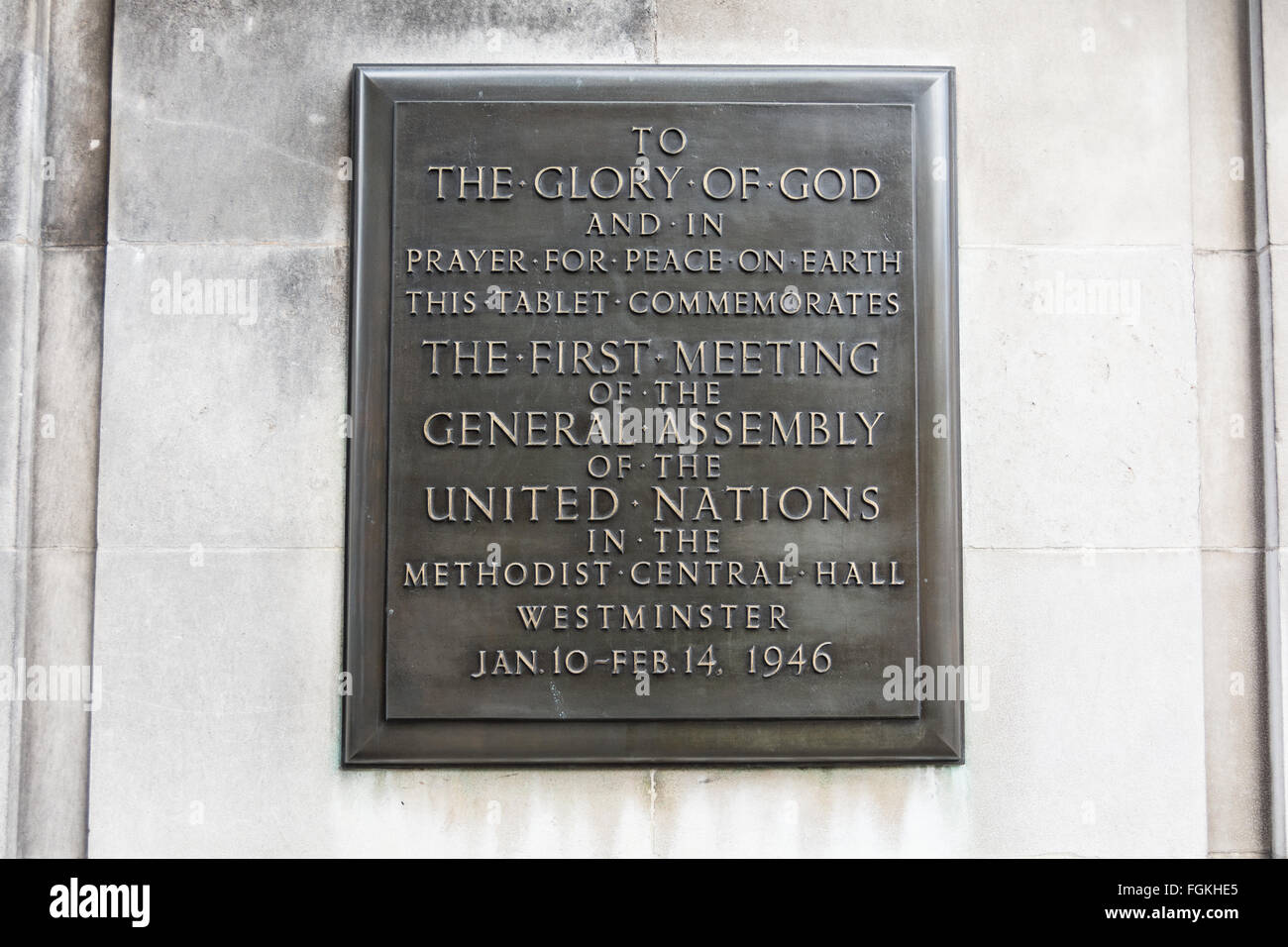 The first session of the United Nations General Assembly was convened on 10 January 1946 and met at Westminster Central Hall. Stock Photo