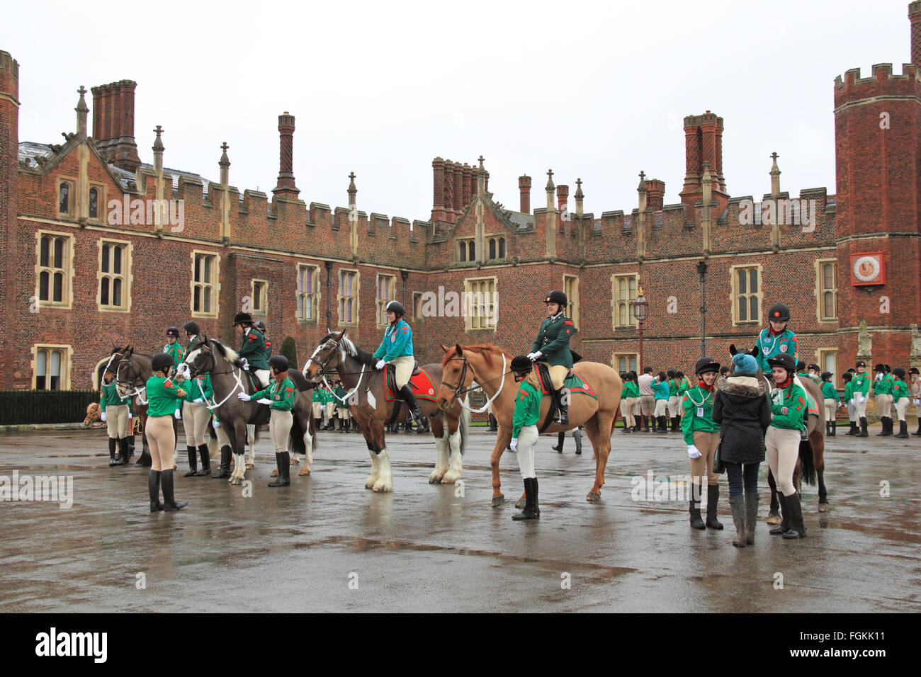 Hampton Court Palace, East Molesey, Surrey, England, UK. 20th February, 2016. Annual parade to mark the foundation of the charity which provides riding and horse care skills to young people including some who are disabled or have learning difficulties. Credit:  Ian Bottle/Alamy Live News Stock Photo