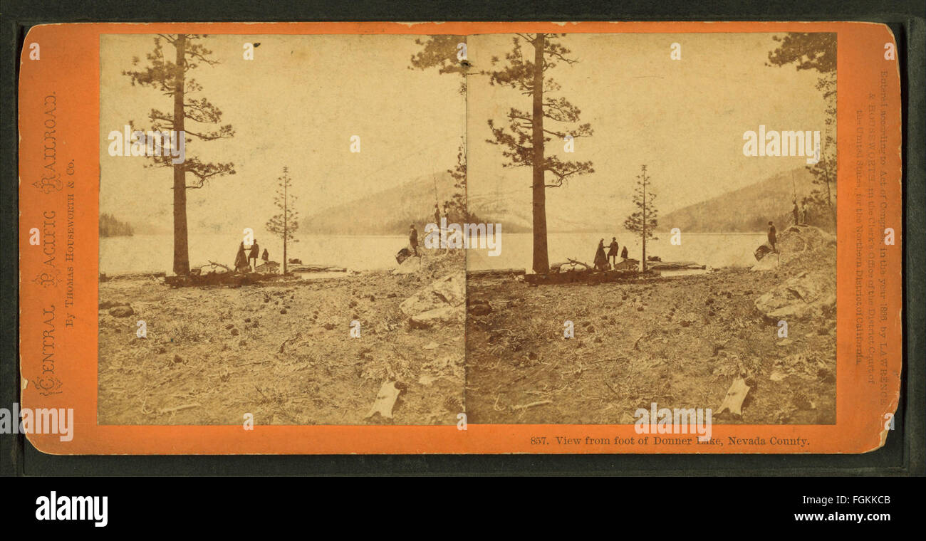View from foot of Donner Lake, Nevada County, by Thomas Houseworth & Co. Stock Photo