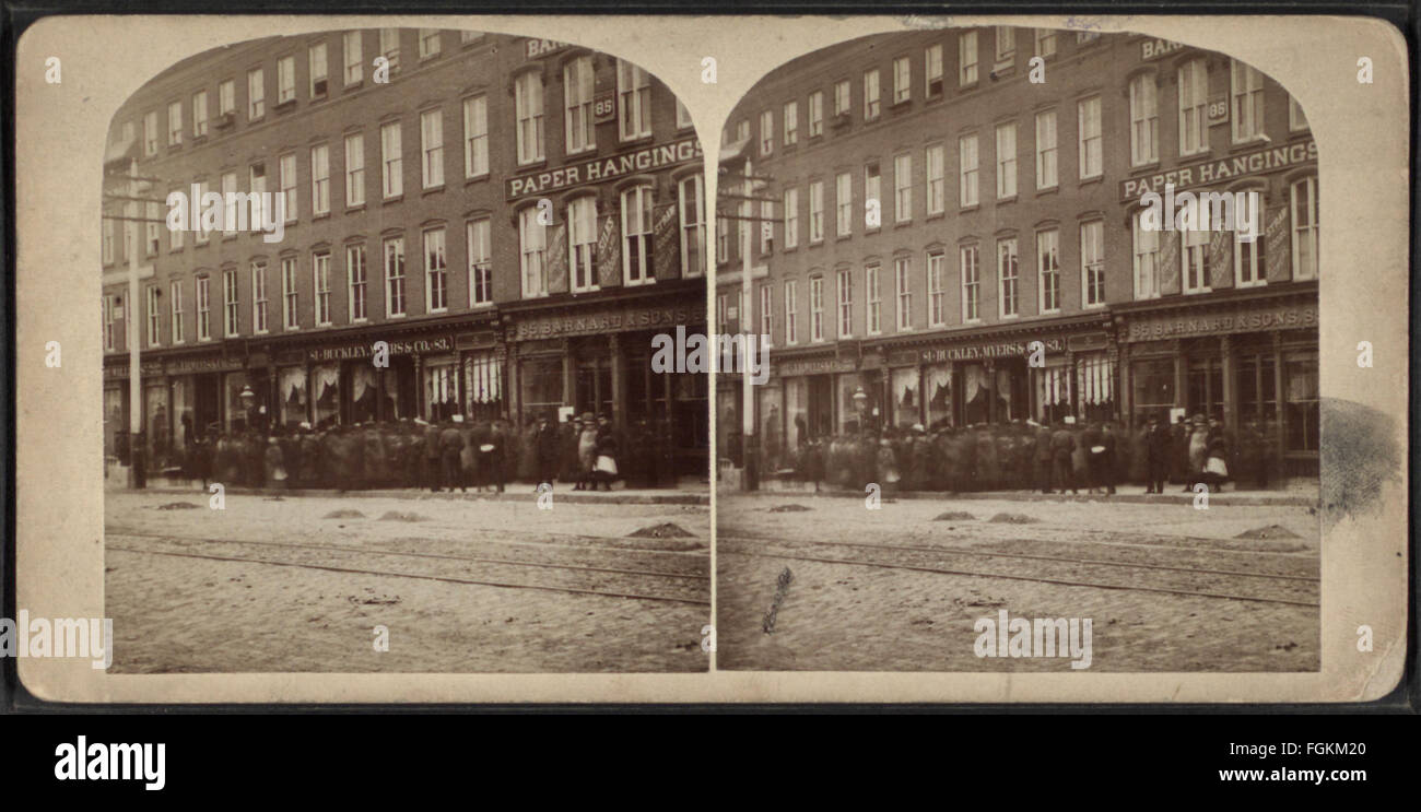 View of Barnard & Sons, and other stores in Utica, from Robert N. Dennis collection of stereoscopic views Stock Photo