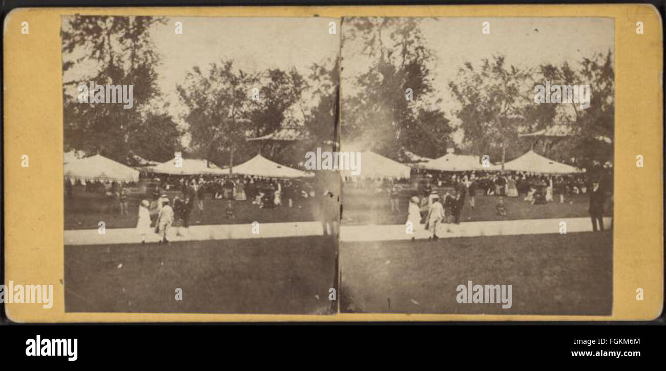 View of fountain and tents, Central Park, New York City, from Robert N. Dennis collection of stereoscopic views 3 Stock Photo