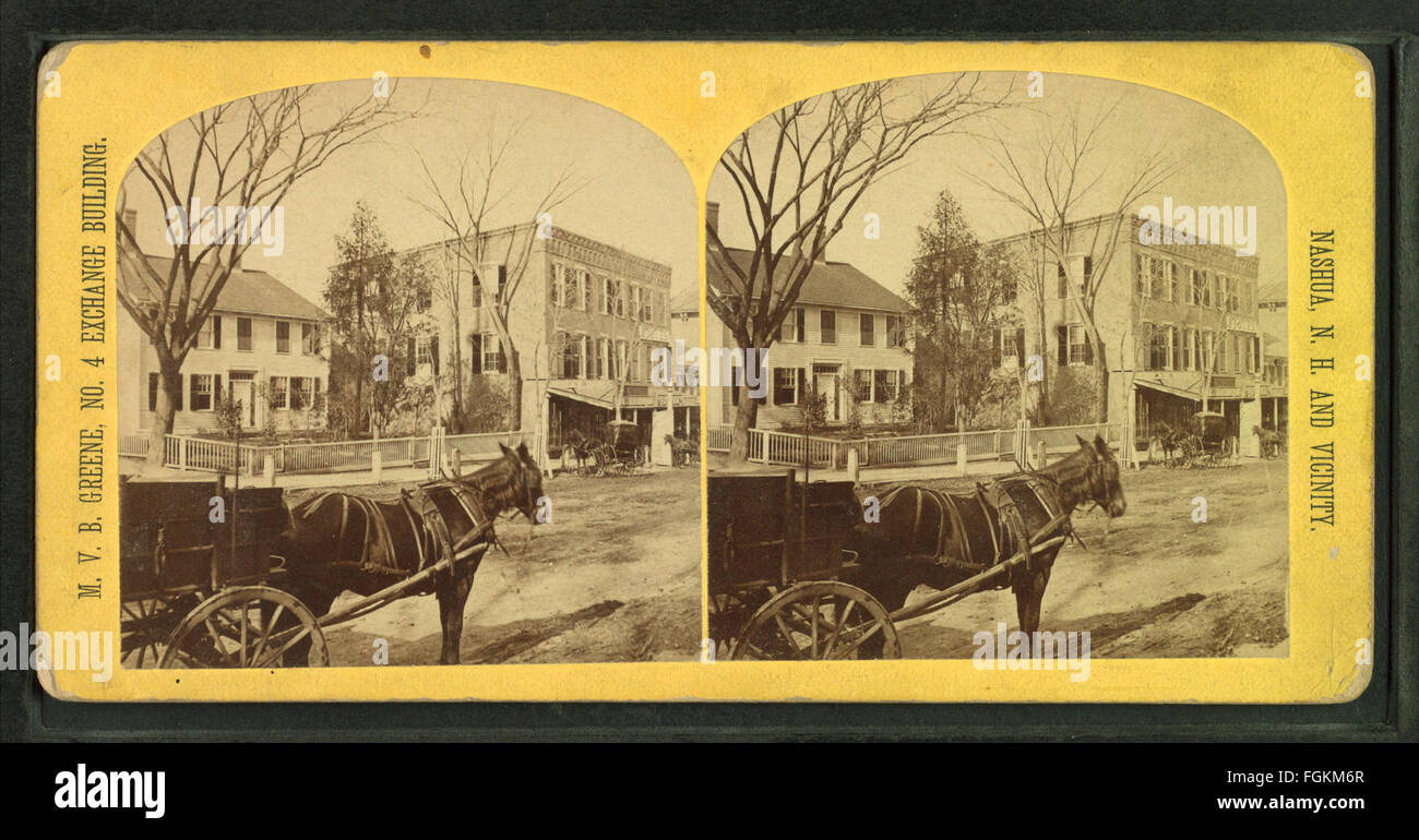 View of homes, and horse-drawn carts, by M. V. B. Greene Stock Photo