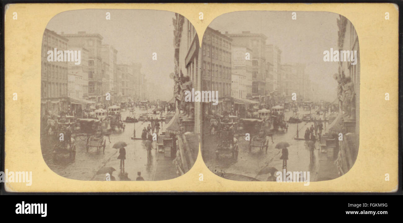 Broadway on a rainy day, by Notman, William, 1826-1891 Stock Photo