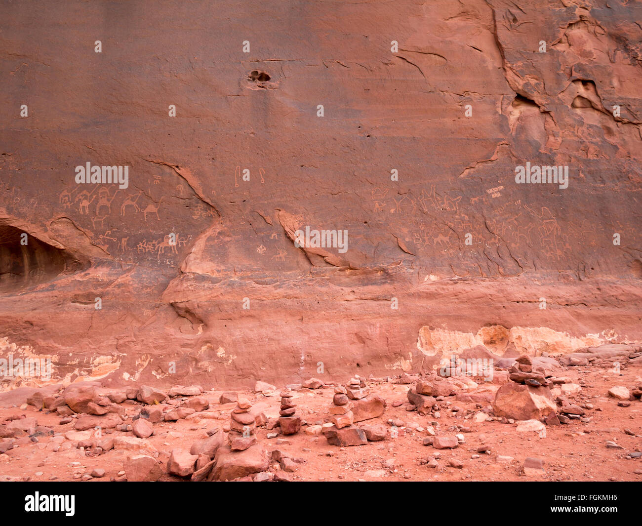 Wadi Rum petroglyphs Stock Photo