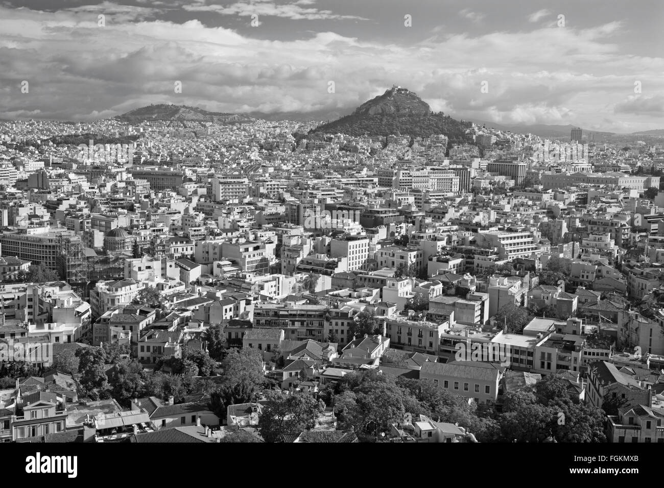 ATHENS, GREECE - OCTOBER 8, 2015: The look from Acropolis to Likavittos hill and the town. Stock Photo
