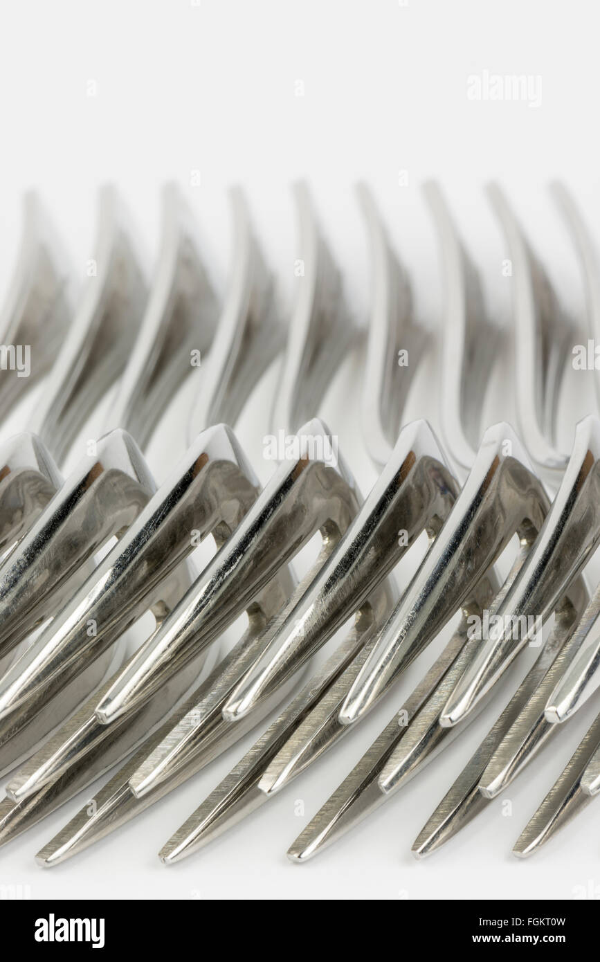 Abstract collection of metal forks Stock Photo