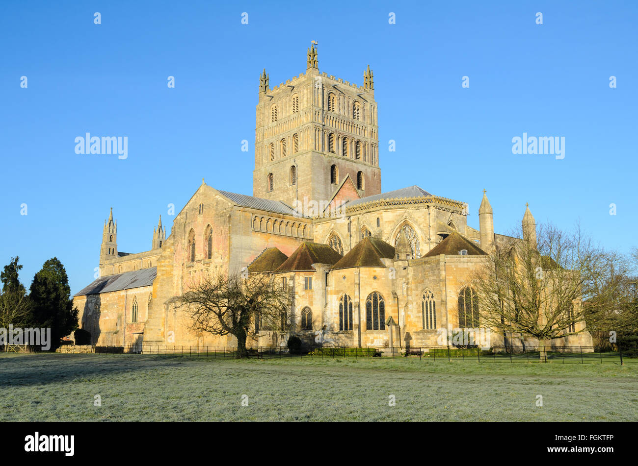 Tewkesbury Abbey on a winter's morning Stock Photo