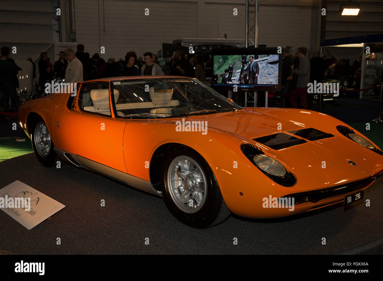 ExCel, London, UK. 20th February 2016. Orange Lamborghini on show at