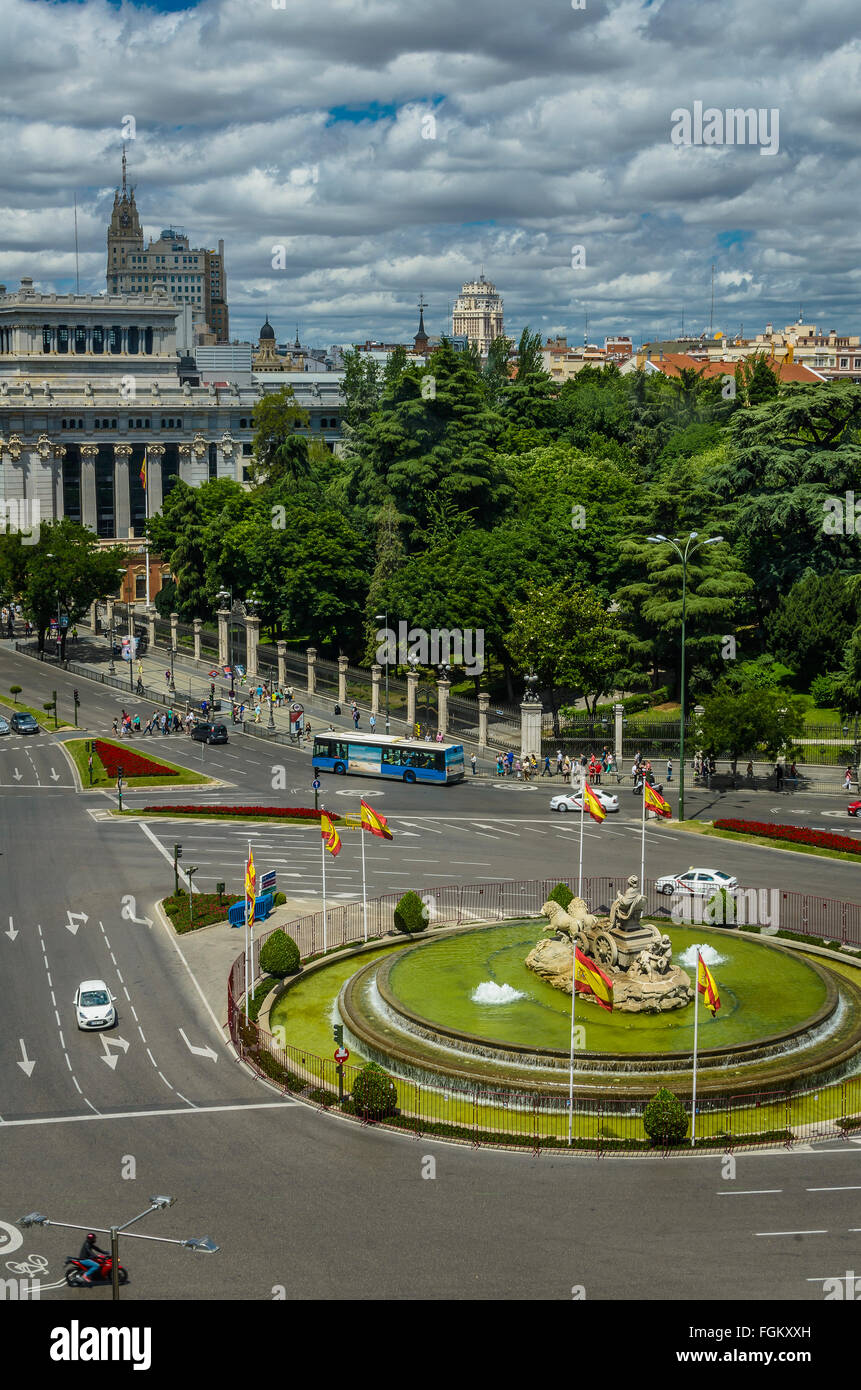 Aerial view of Cibeles square in Madrid city, Spain Stock Photo