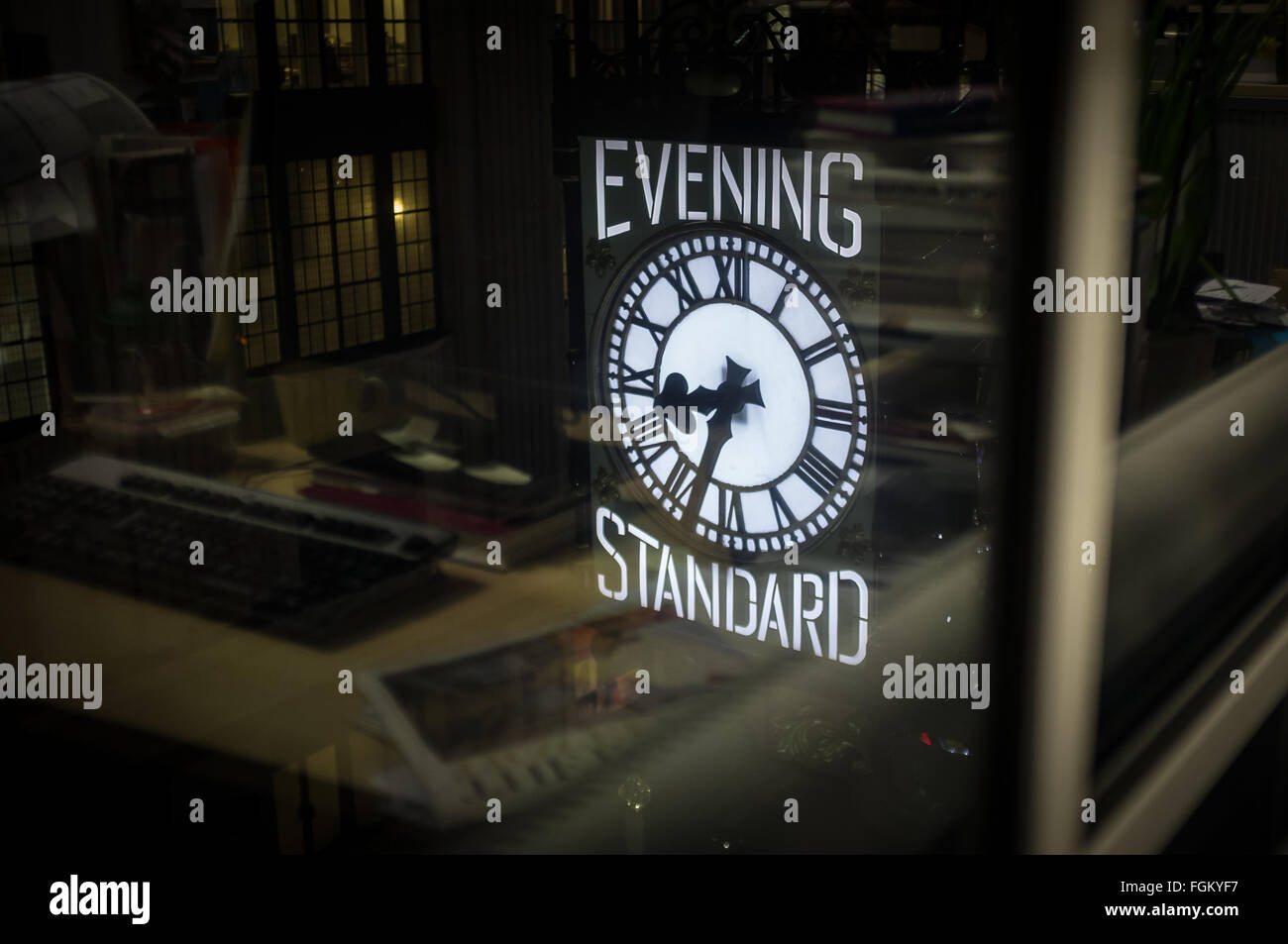 The Evening Standard Clock on the outside of it's Kensingston offices. Stock Photo