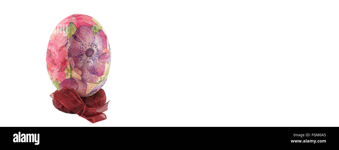 Decoupage decorated Easter egg isolated wide banner Stock Photo