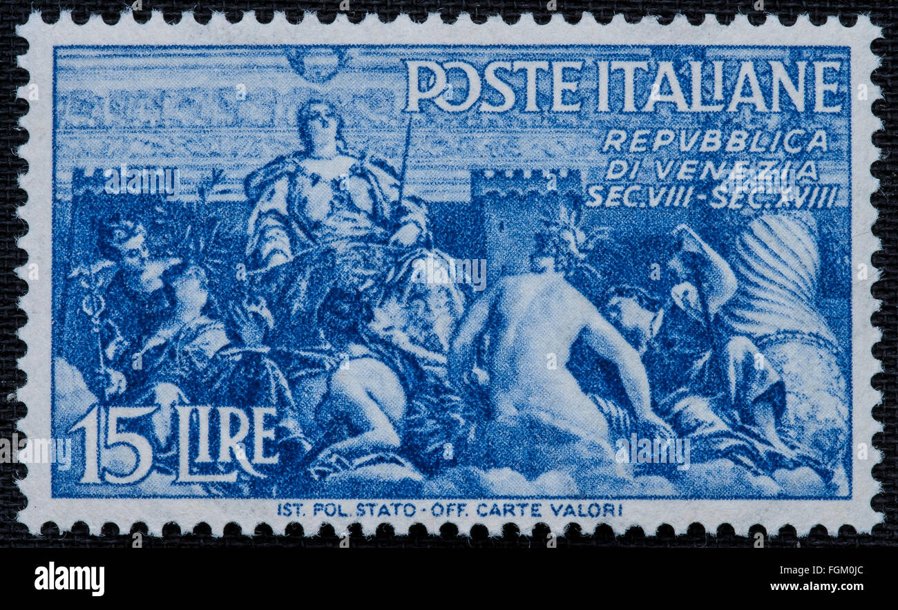 Почтовая марка Венеция. Печать на марках Италия. Итальянская Республика 1946. Почтовые марки Дании.
