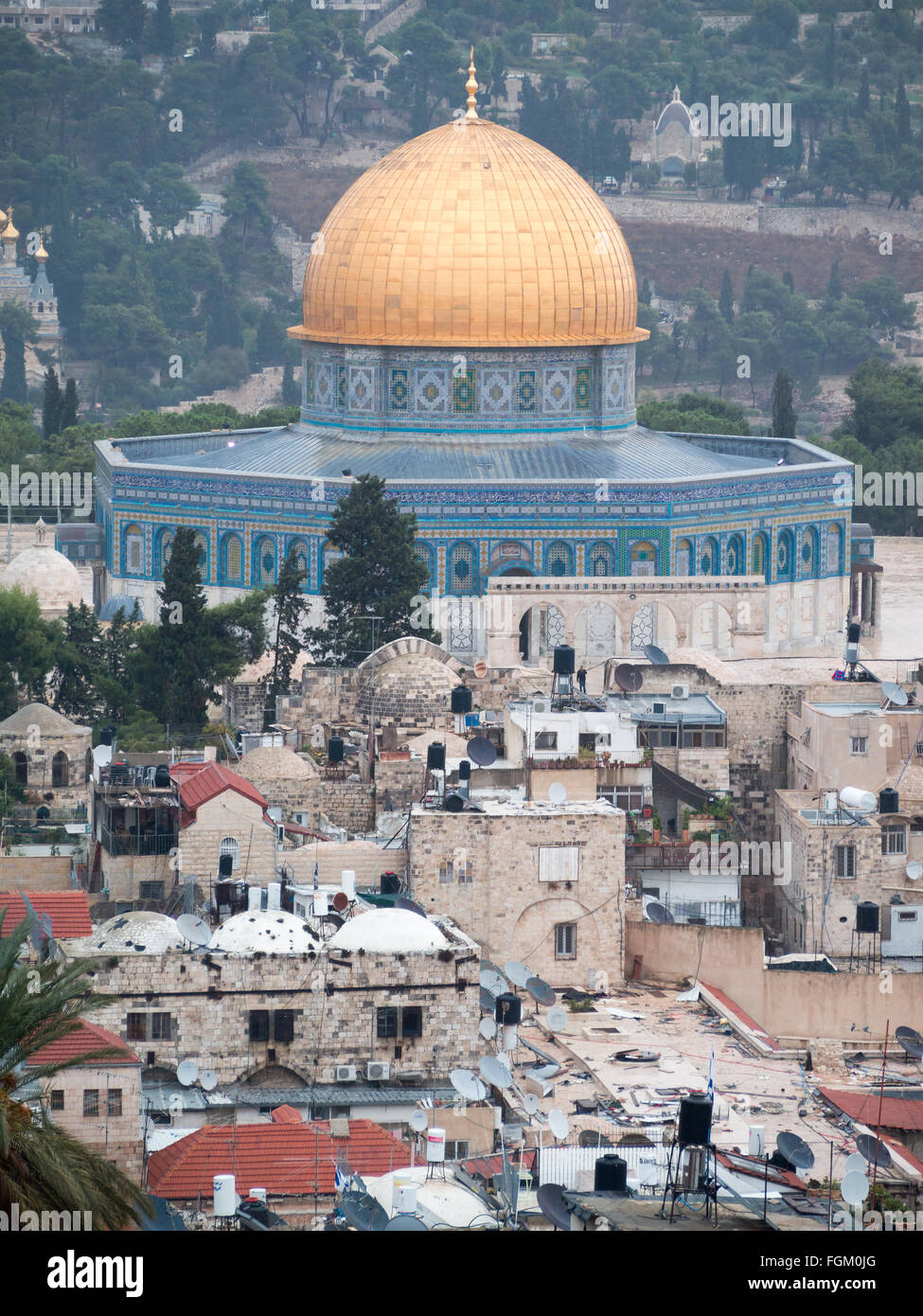 Dome of the Rock seen from the top of the tower of Lutheran Church of the Redeemer Stock Photo