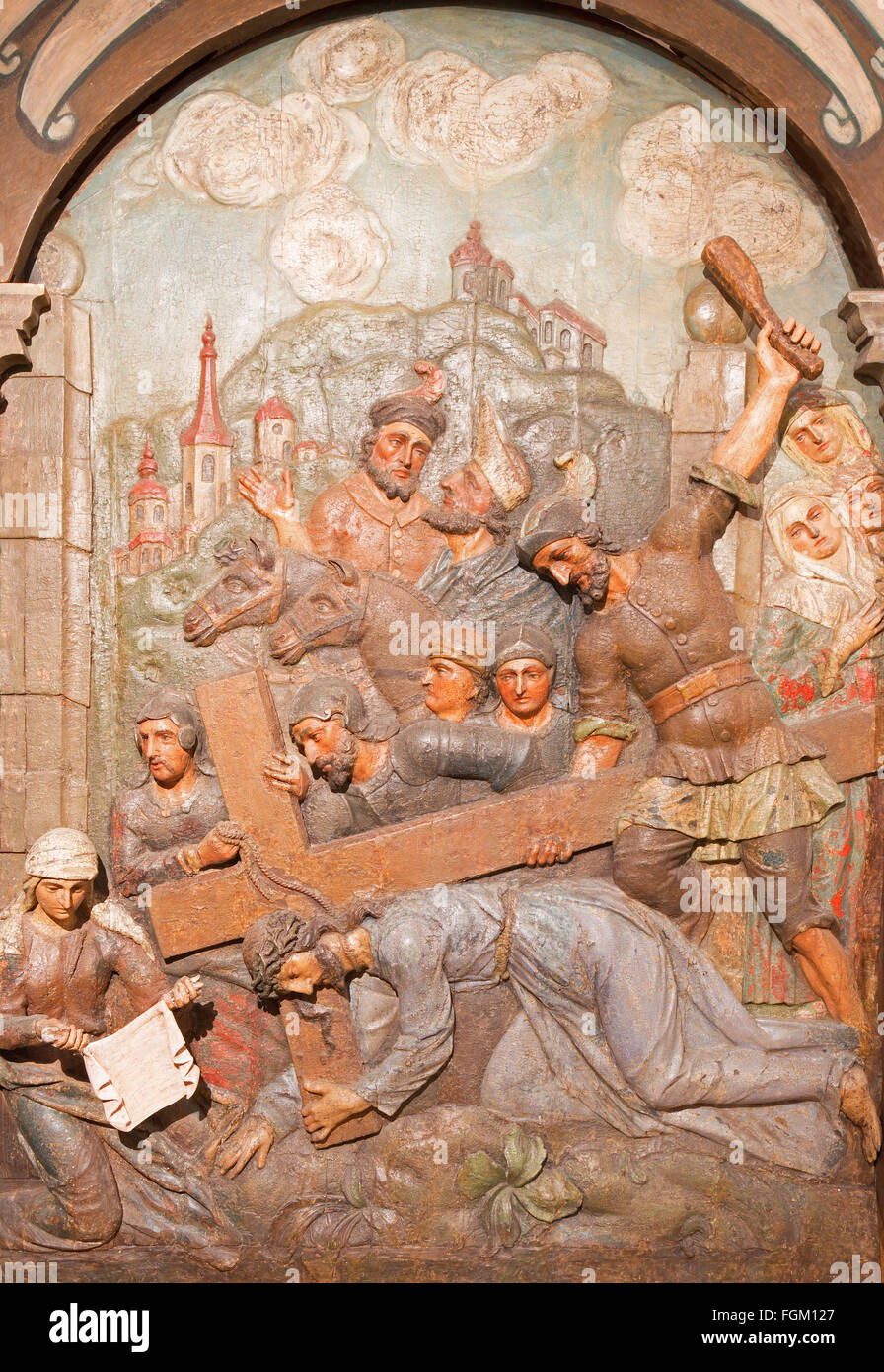 BANSKA STIAVNICA, SLOVAKIA - FEBRUARY 5, 2015: The carved relief