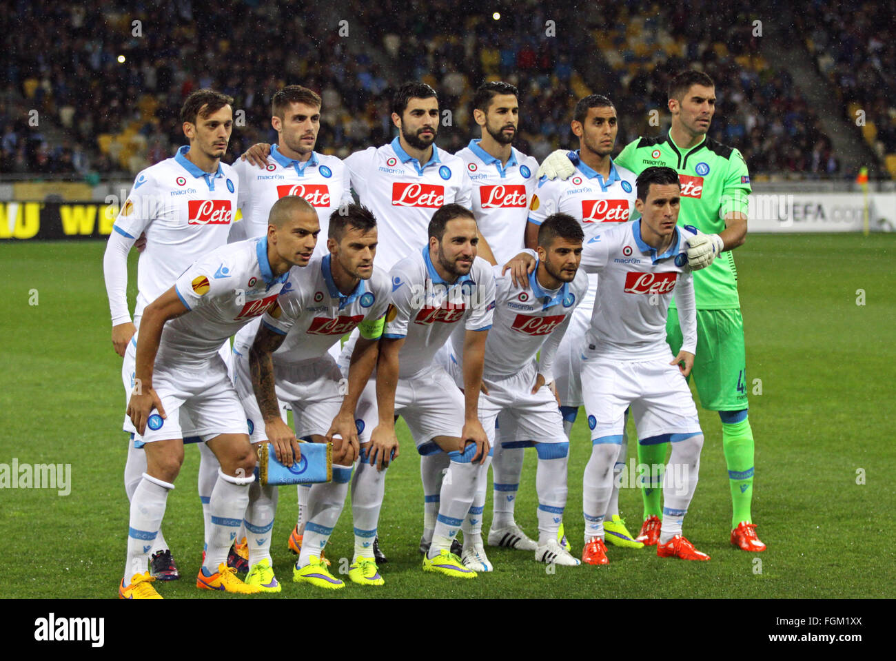 KYIV, UKRAINE - MAY 14, 2015: Players of SSC Napoli team pose for a group photo before UEFA Europa League semifinal game against Stock Photo