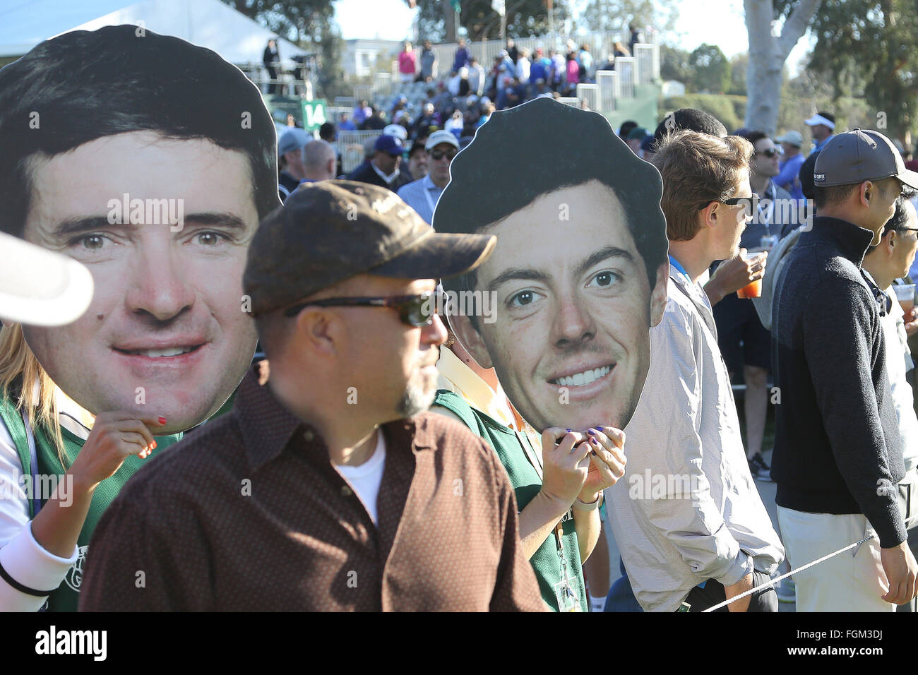 Pacific Palisades, CA, USA. 19th Feb, 2016. February 19, 2016: Bubba Watson and Rory McIlroy FatHead during the second round of the Northern Trust Open, Pacific Palisades, CA. Michael Zito/ESW/CSM/Alamy Live News Stock Photo