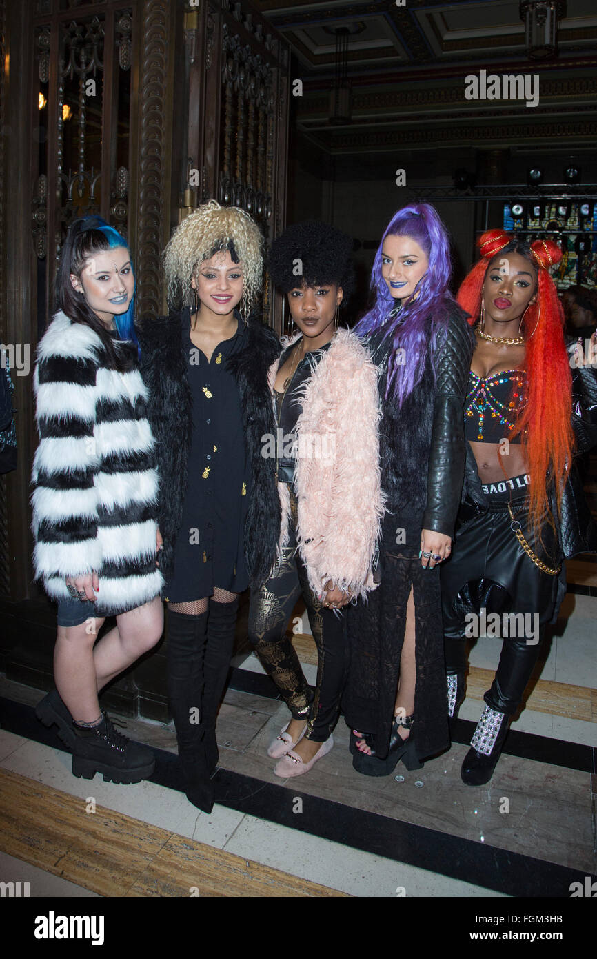 London, UK. 20 February 2016. Girl group Alien Uncovered attends the Ashley Isham AW16 runway show at Freemasons' Hall/Fashion Scout during London Fashion Week. Stock Photo