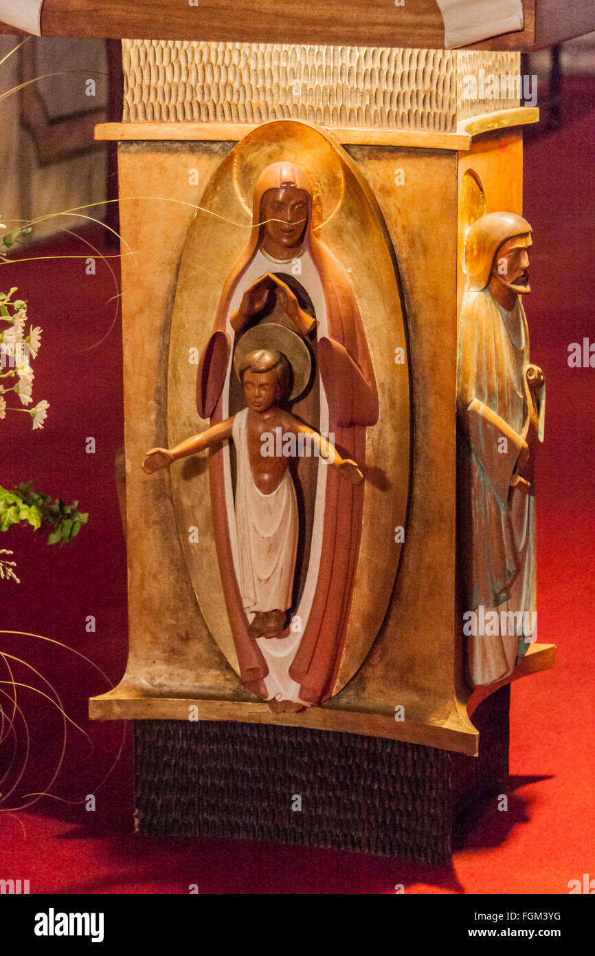 Wood Carved Table Holy Mother Jesus Montevideo Cathedral Uruguay Stock