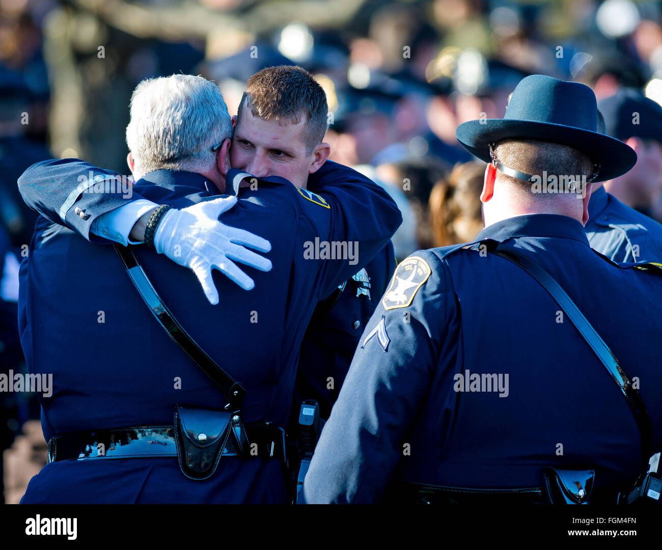 Timonium, Maryland, USA. 20th Feb, 2016. February 20, 2016 Deputies embrace after the funeral