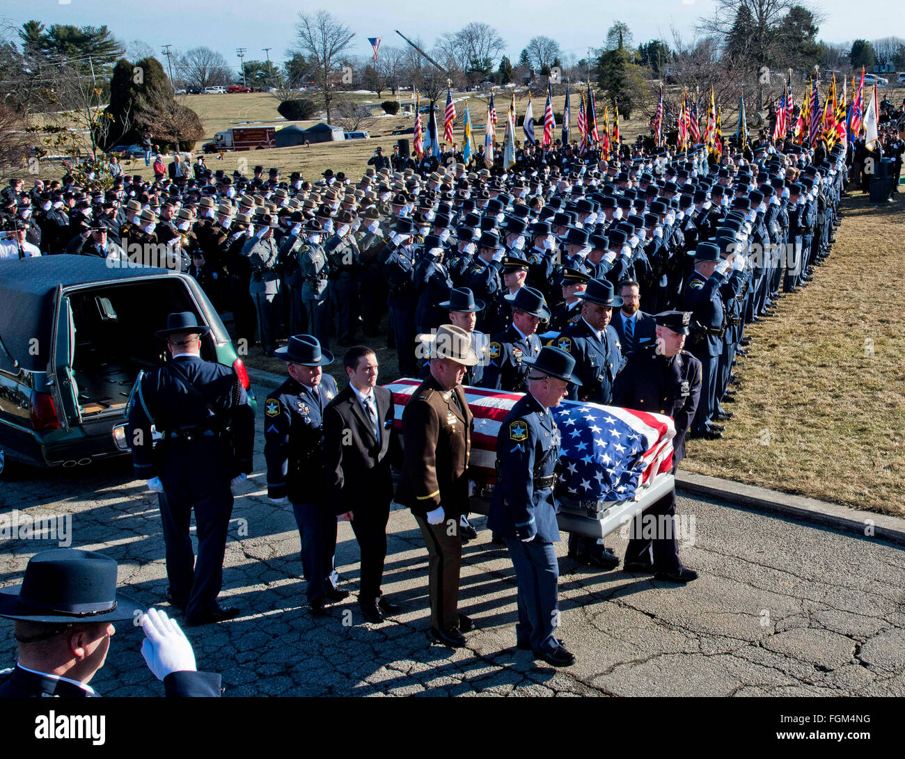 Timonium, Maryland, USA. 20th Feb, 2016. February 20, 2016 Pall bearers carry the casket at