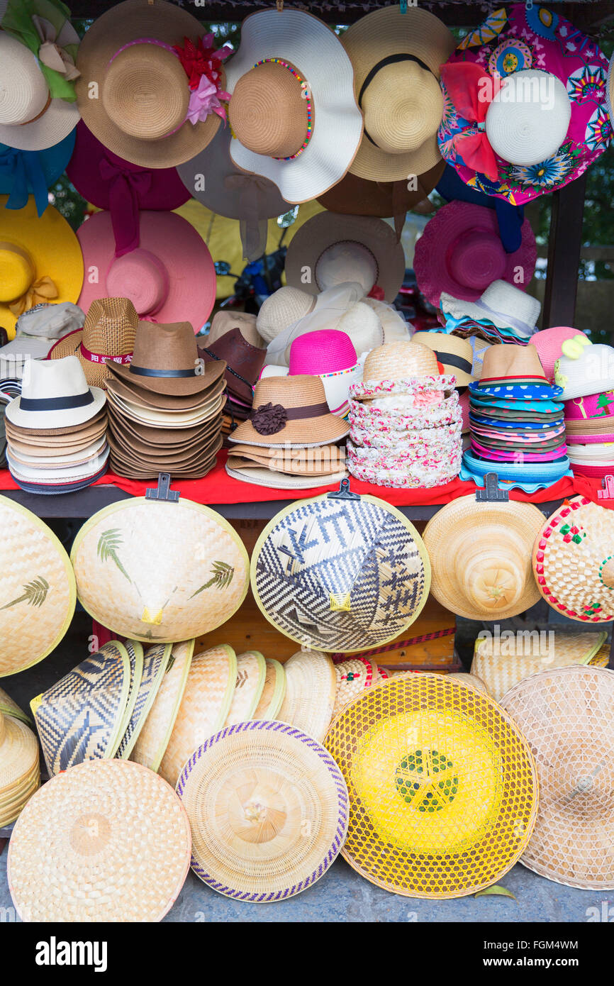 Souvenir hats, Yangshuo, Guangxi, China Stock Photo