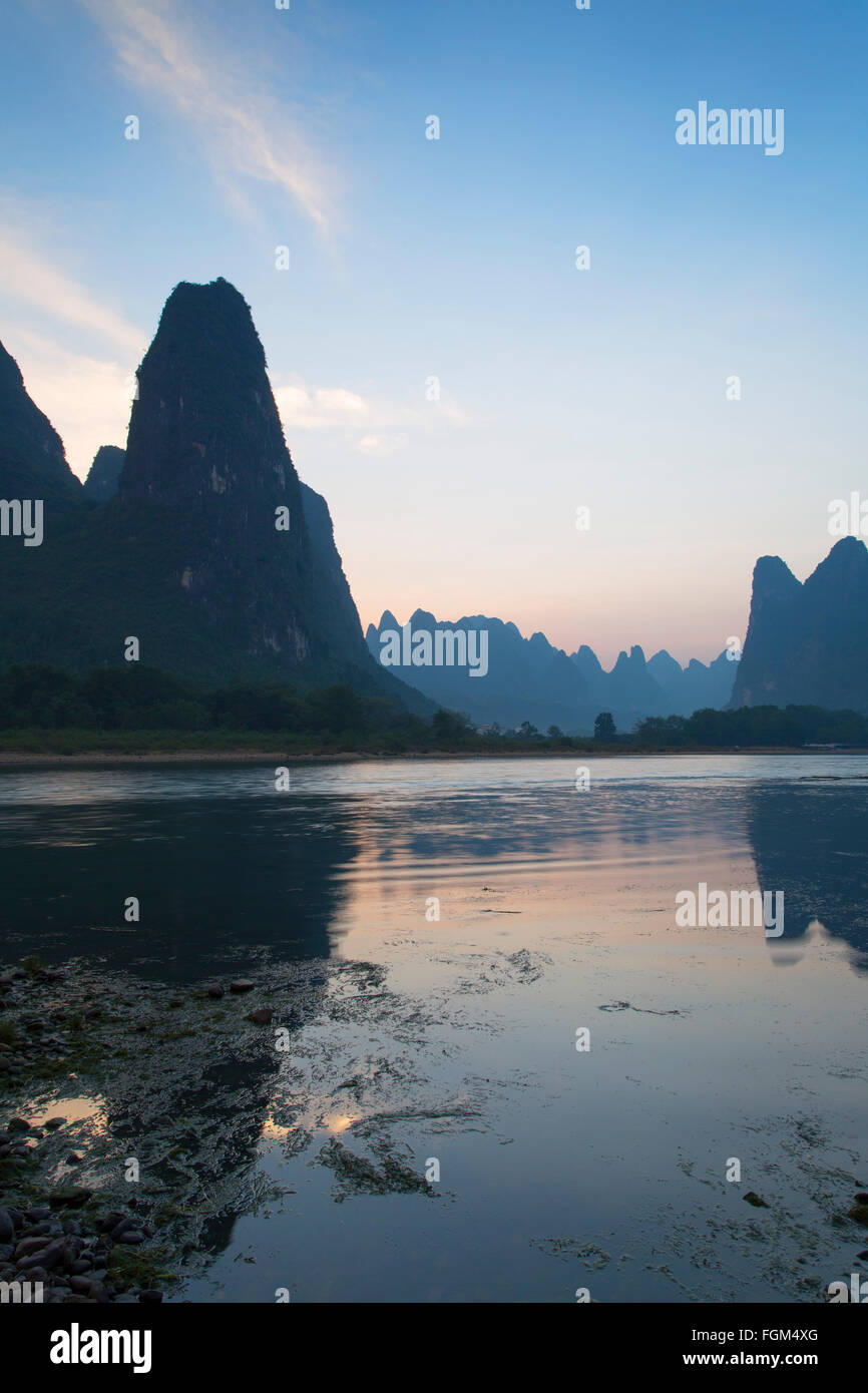 Li River at dusk, Xingping, Yangshuo, Guangxi, China Stock Photo