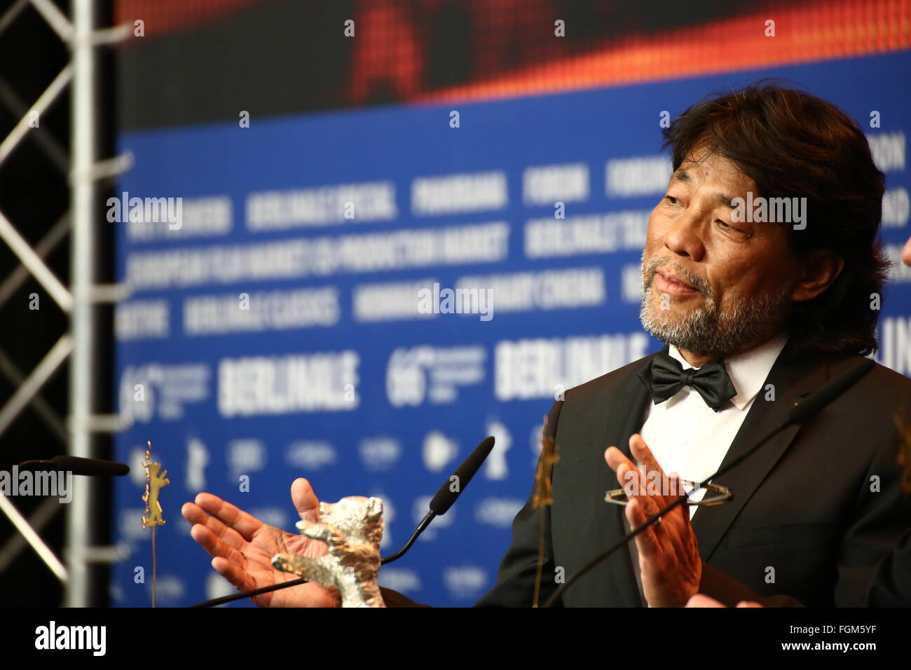 Berlin, Germany. 20th Feb, 2016. Mark Lee Ping-Bing receives Silver Bear for Outstanding Artistic Contribution at 66th Berlinale. © Jakob Ratz/Pacific Press/Alamy Live News Stock Photo