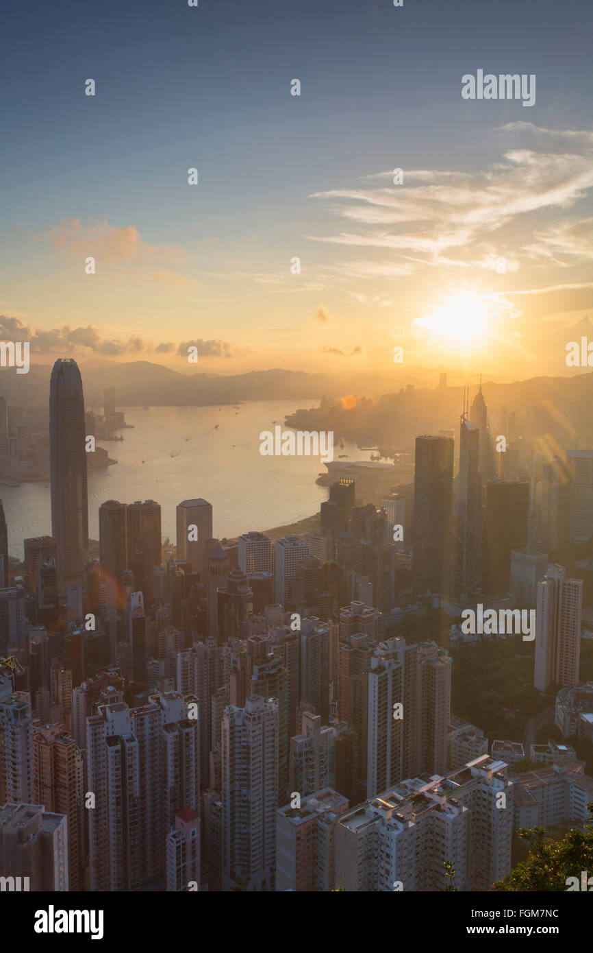 View of Hong Kong Island skyline at dawn, Hong Kong, China Stock Photo ...