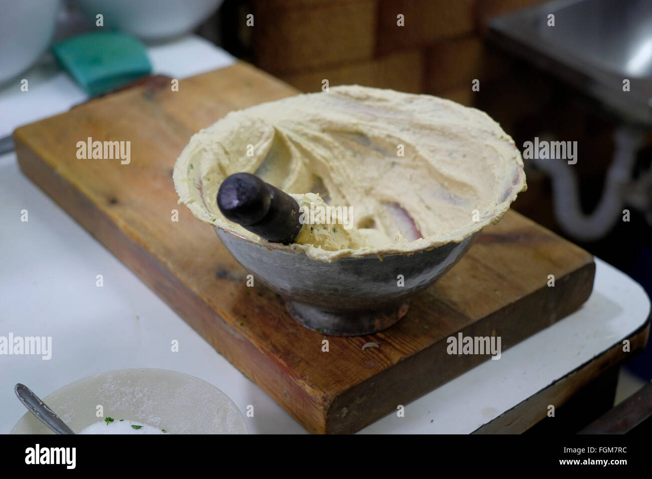 Typical Mediterranean Hummus chickpea made from toasted ground hulled