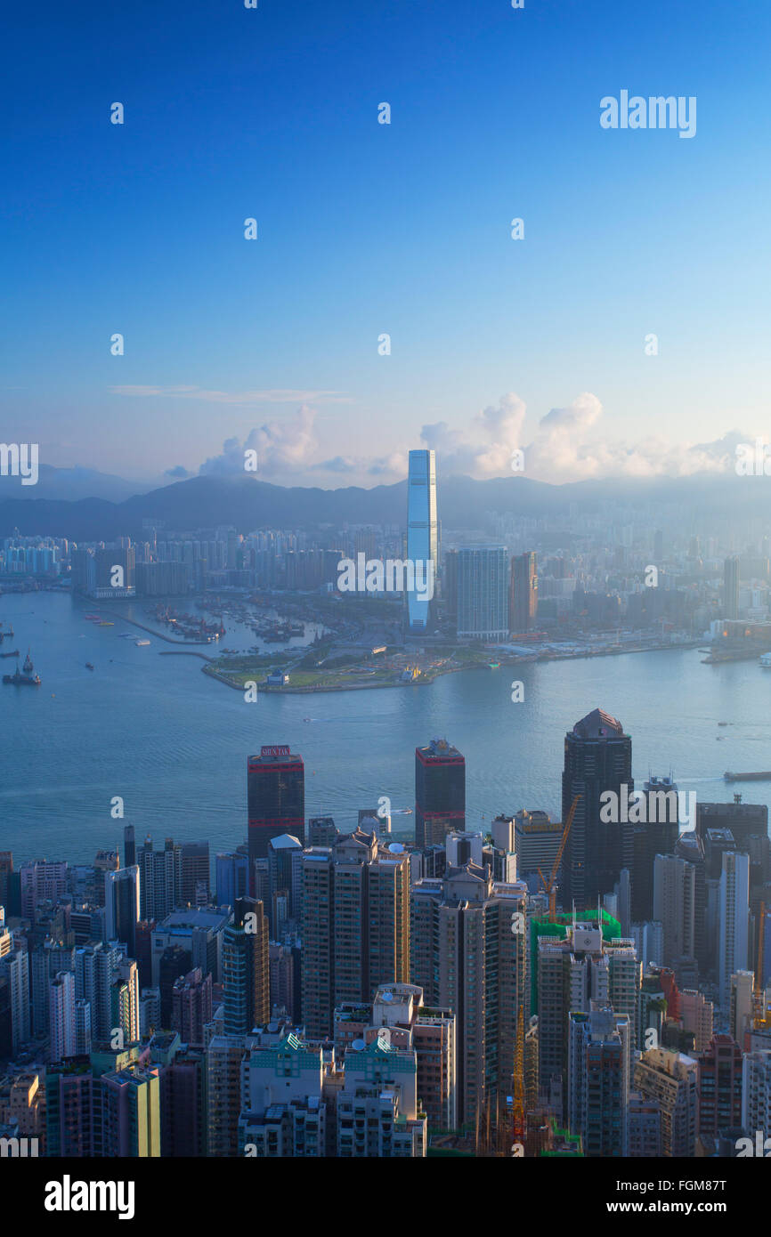 View of Hong Kong Island skyline and International Commerce Centre (ICC), Hong Kong, China Stock Photo