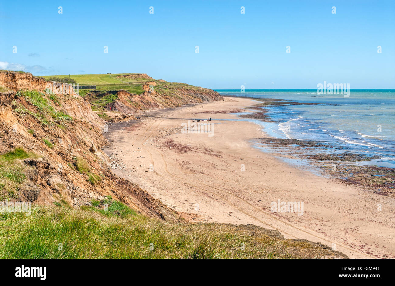 Costal landscape between Freshwater Bay and Crompton Bay at the southern coast of the Isle of Wight, England Stock Photo