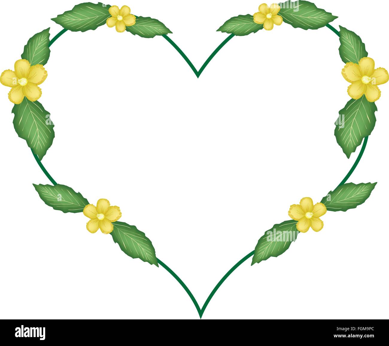 Love Concept, Illustration of Simpor Flowers or Dillenia Flowers Forming in Heart Shape Isolated on White Background. Stock Vector