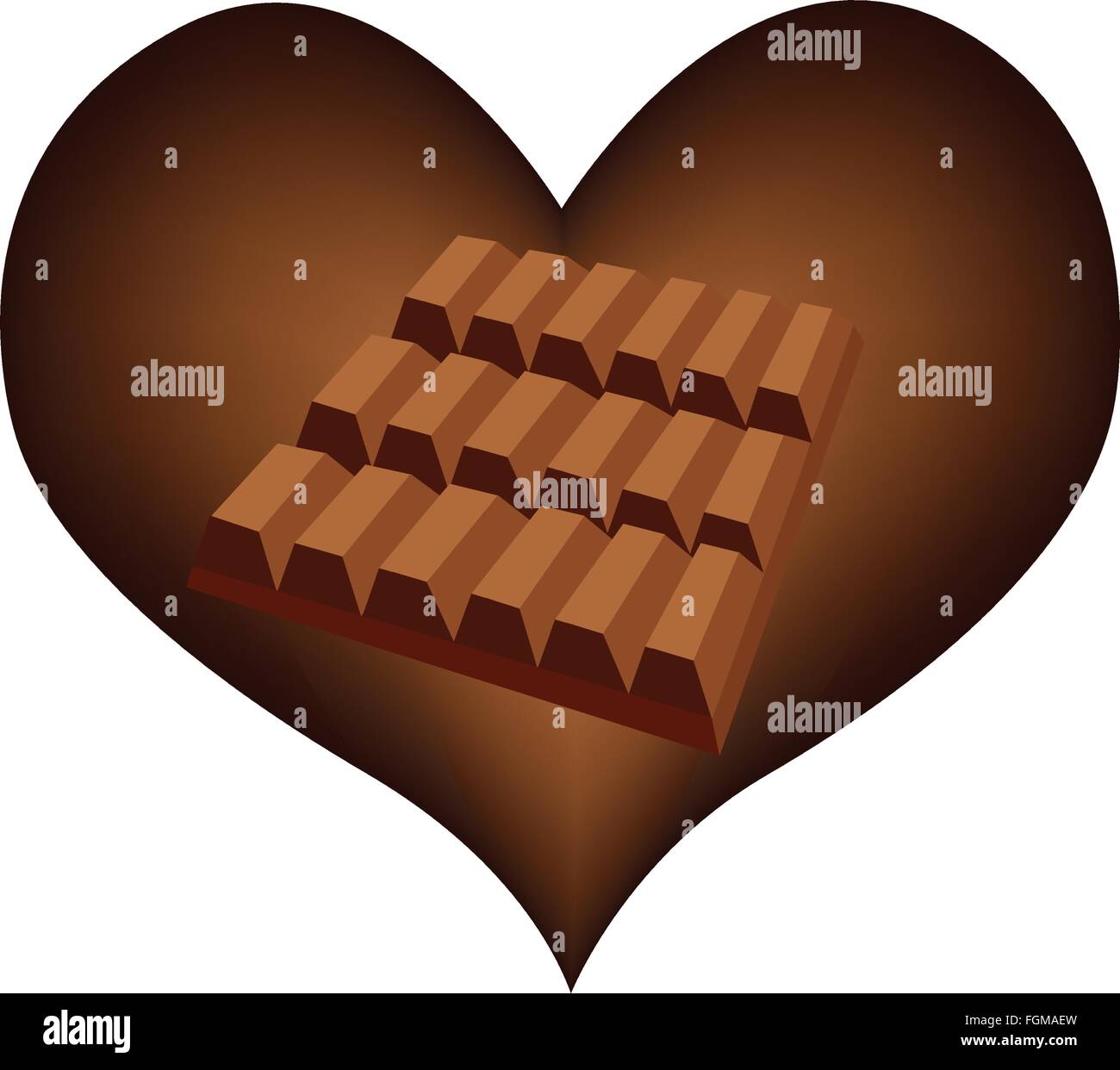 Love Concept, Chocolates Bar in A Heart Shape Isolated on White