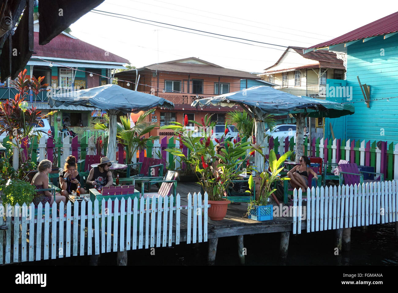 Lounge bar in Bocas town on Isla Colon.One of the island from the Bocas del Toro.An island archipelago in Panama near the caribbean coast. Stock Photo