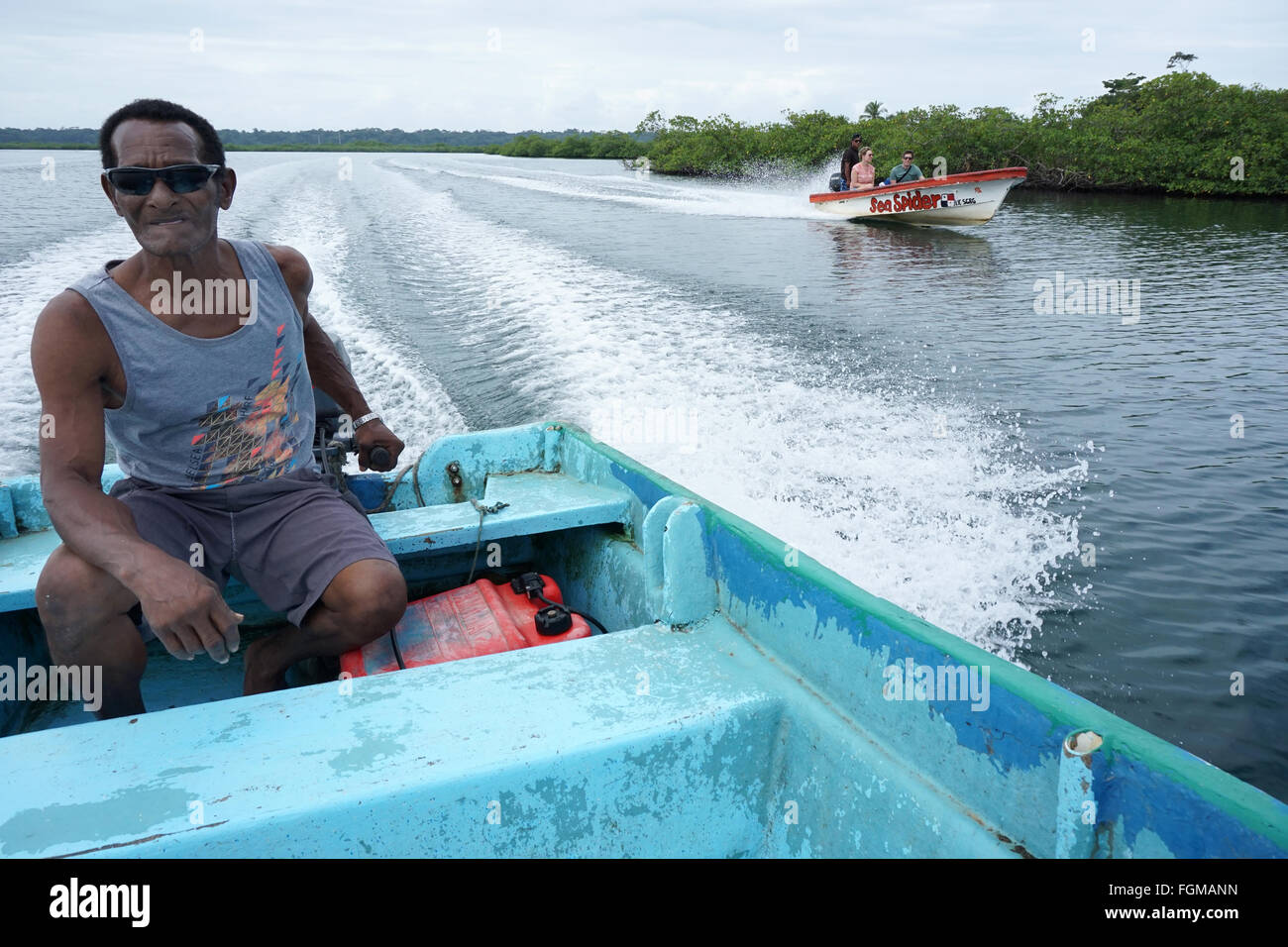Water taxi to Red frog beach at  Isla Bastimentos Bocas del toro Panama Stock Photo