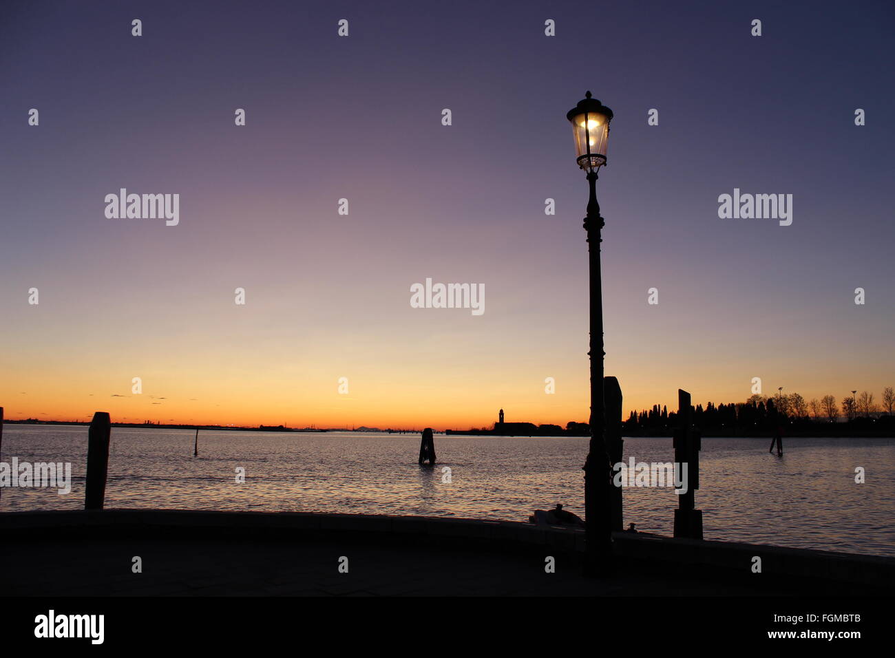 street light in the lake side on island Stock Photo