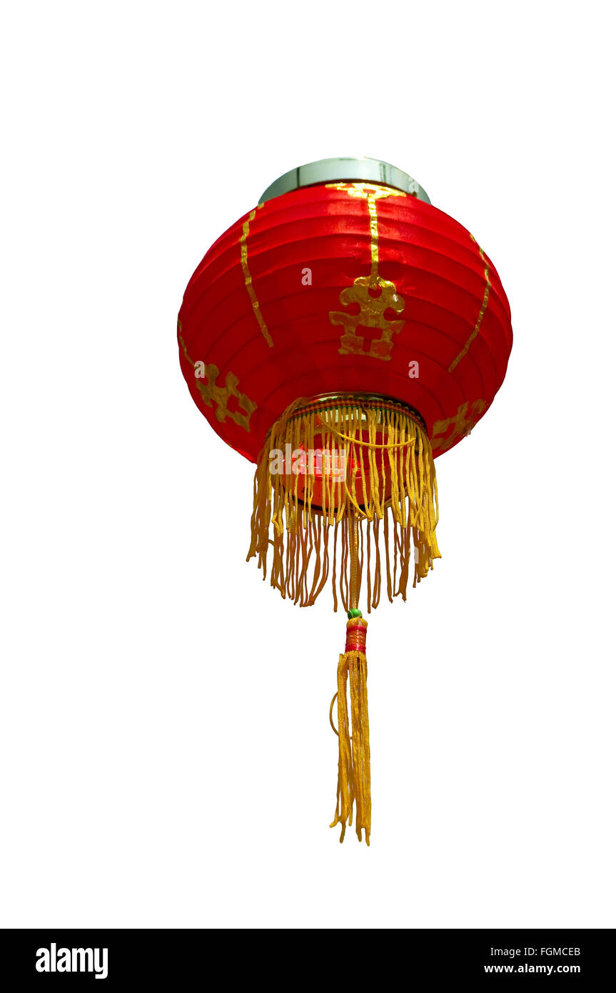 Red Chinese paper lantern isolated on white background Stock Photo