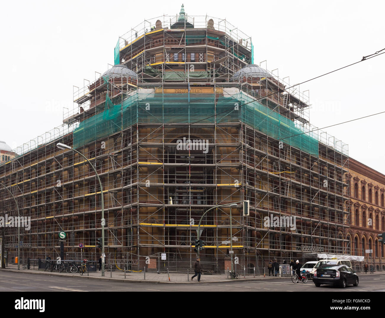 BERLIN - FEBRUARY 18: The 'Postfuhramt' building being restored in the Oranienburgerstrasse in Berlin Mitte on February 18, 2016 Stock Photo