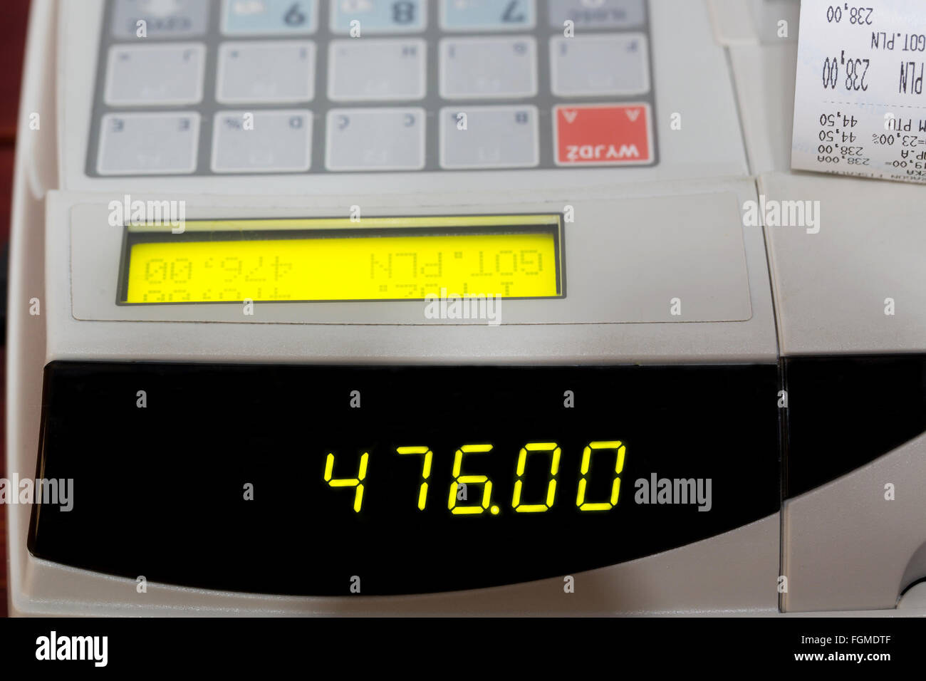 Cash register with cash register receipt Stock Photo - Alamy
