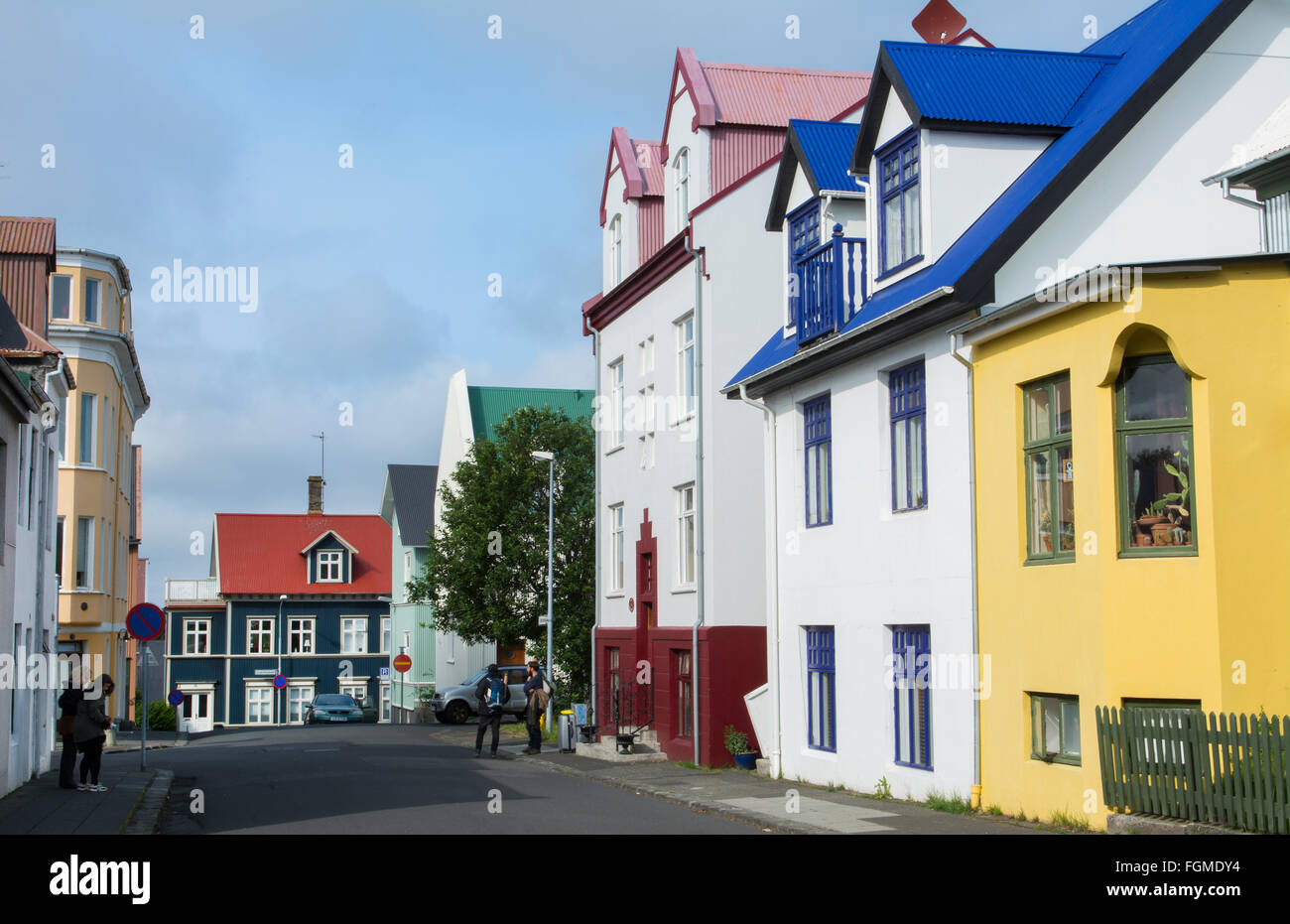 Reykjavik Iceland downtown colorful houses on street in neighborhood