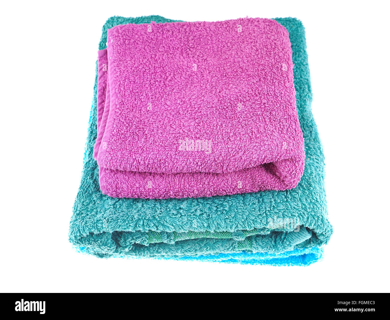 colored towels on the white background Stock Photo