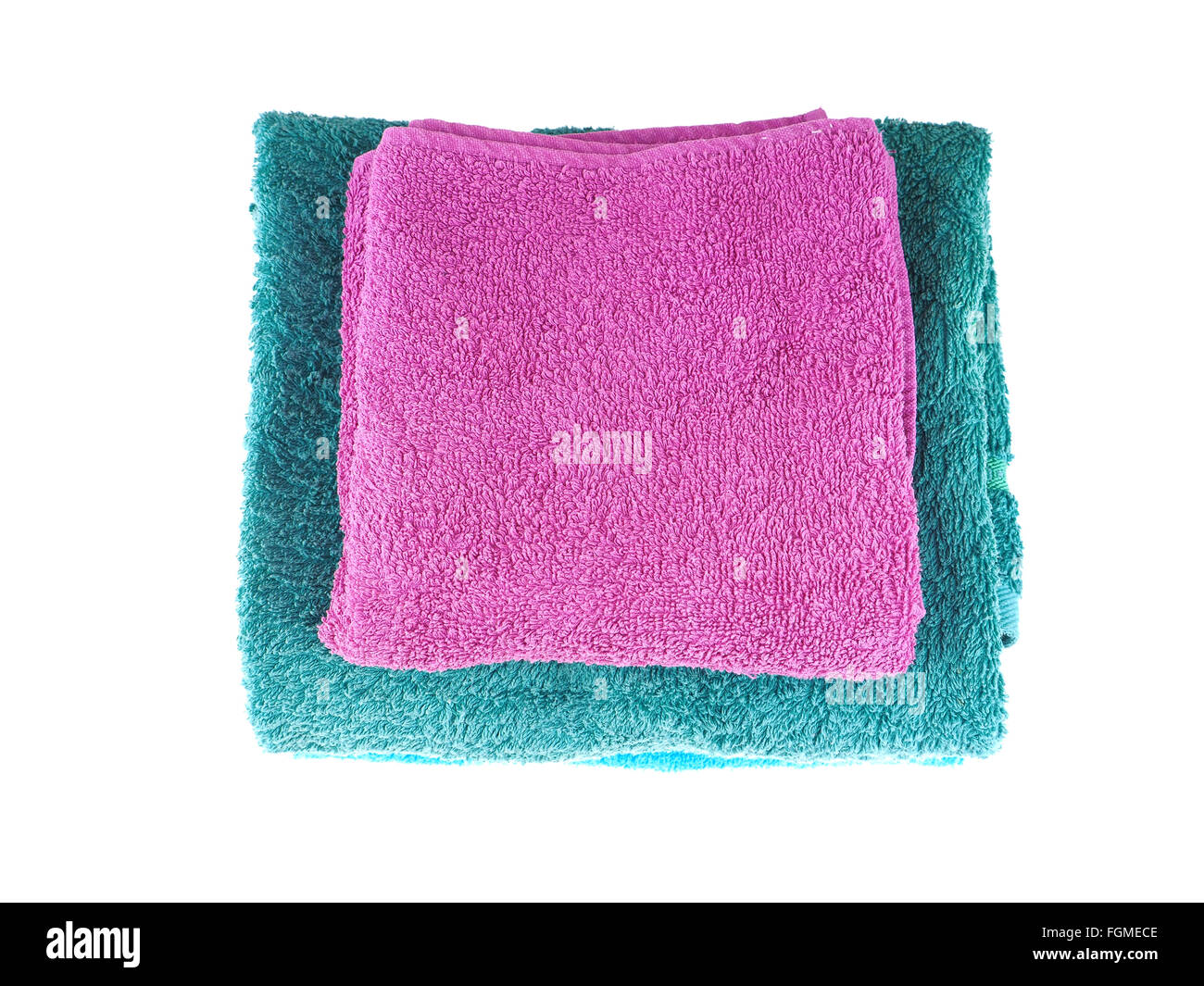 colored towels on the white background Stock Photo