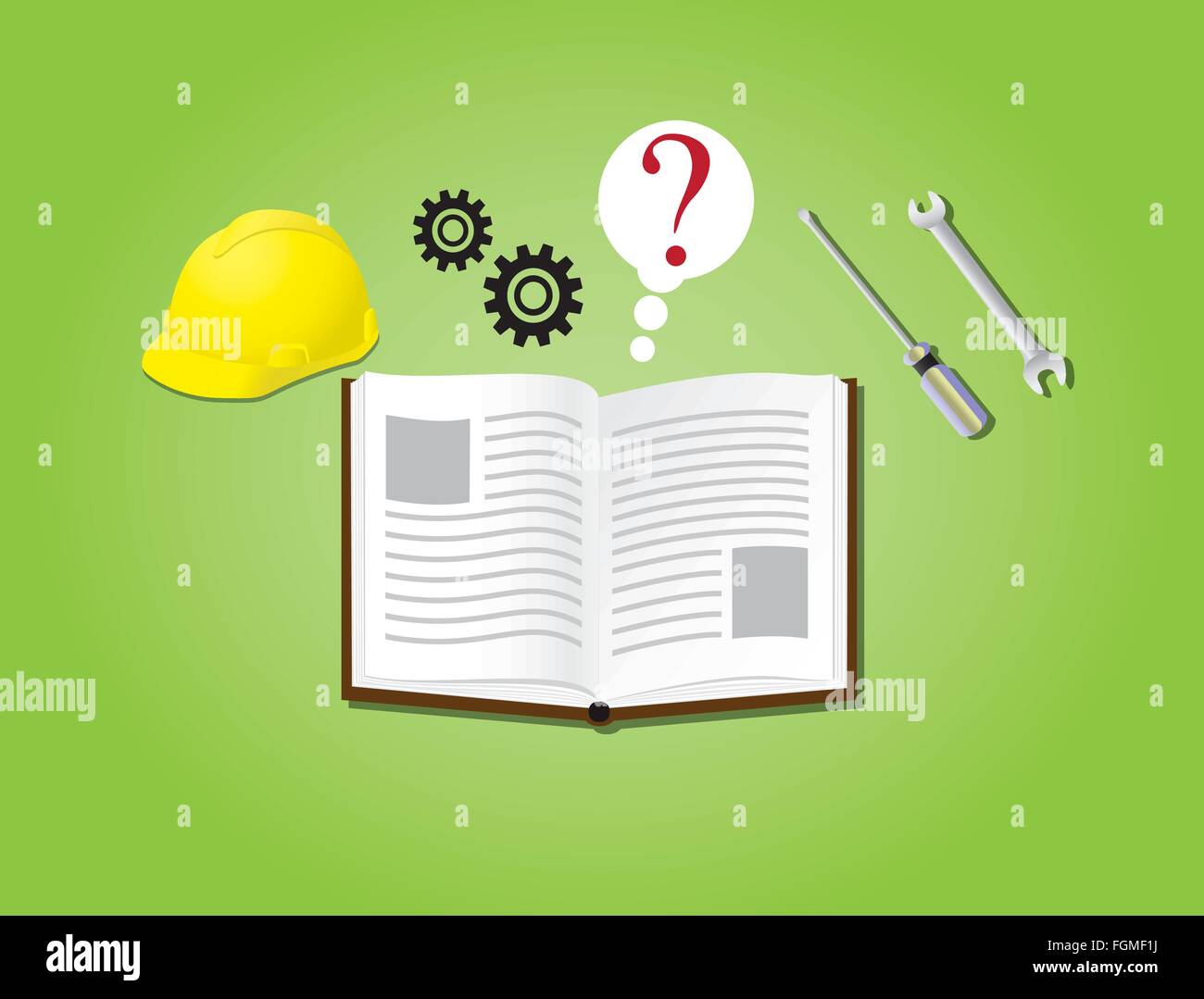 manual instruction book with books gear helmet helm secure Stock Vector