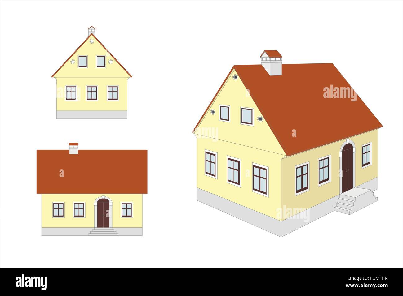 European traditional countryside house: different views Stock Vector